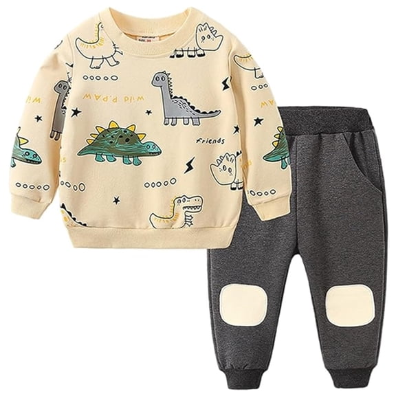 Toddler Baby Boy Clothing Sets Cartoon Printed Long Sleeve Tops and Pants Kids 2pcs Outfits