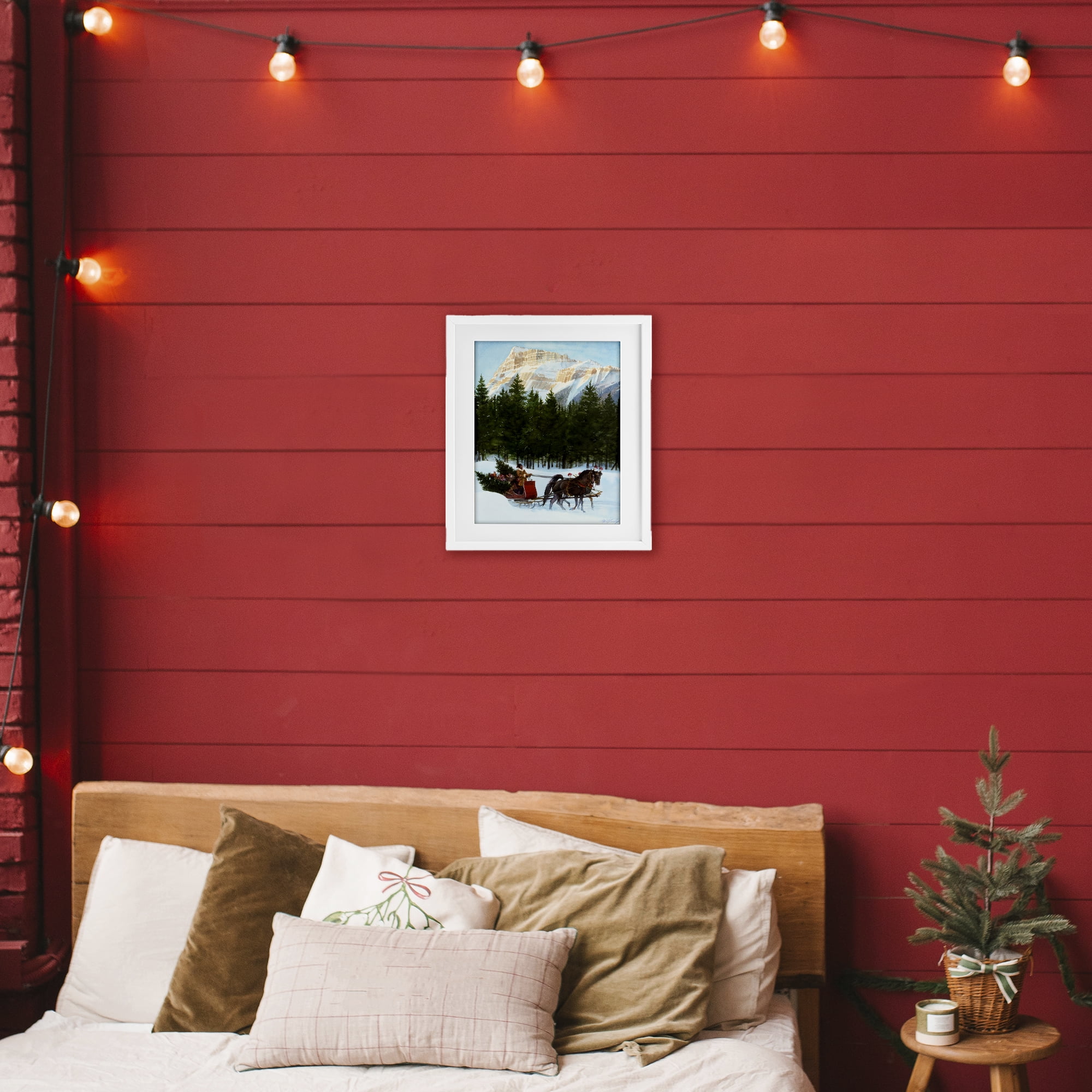 Sleigh Ride Carrying Trees White Framed Print Under Glass, design by Wind River Studios