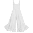 thumbnail image 6 of Women's 100% Cotton Wide Leg Jumpsuit with Pockets, Sleeveless Crew Neck Ruffle Hem, Mid Elastic Waist, Casual Lounge Summer | VerBelle,White M, 6 of 7