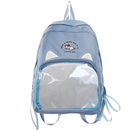 JAHH Transparent Anime Pin Display Backpack - Clear Window Collector Bag with Removable Display Panel, Cat Ear Charms & Padded Laptop Sleeve for Convention Festival Cosplay Enthusiasts