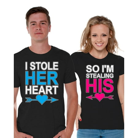 Awkward Styles I Stole Her Heart So I'm Stealing His T shirt for Couples Funny Valentines Day Couple Shirts Anniversary Gifts for Couples Boyfriend and Girlfriend Cute Matching Couple (Best Gift On Anniversary For Boyfriend)