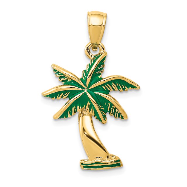 14k Yellow Gold Palm Tree Necklace Charm Pendant Seashore