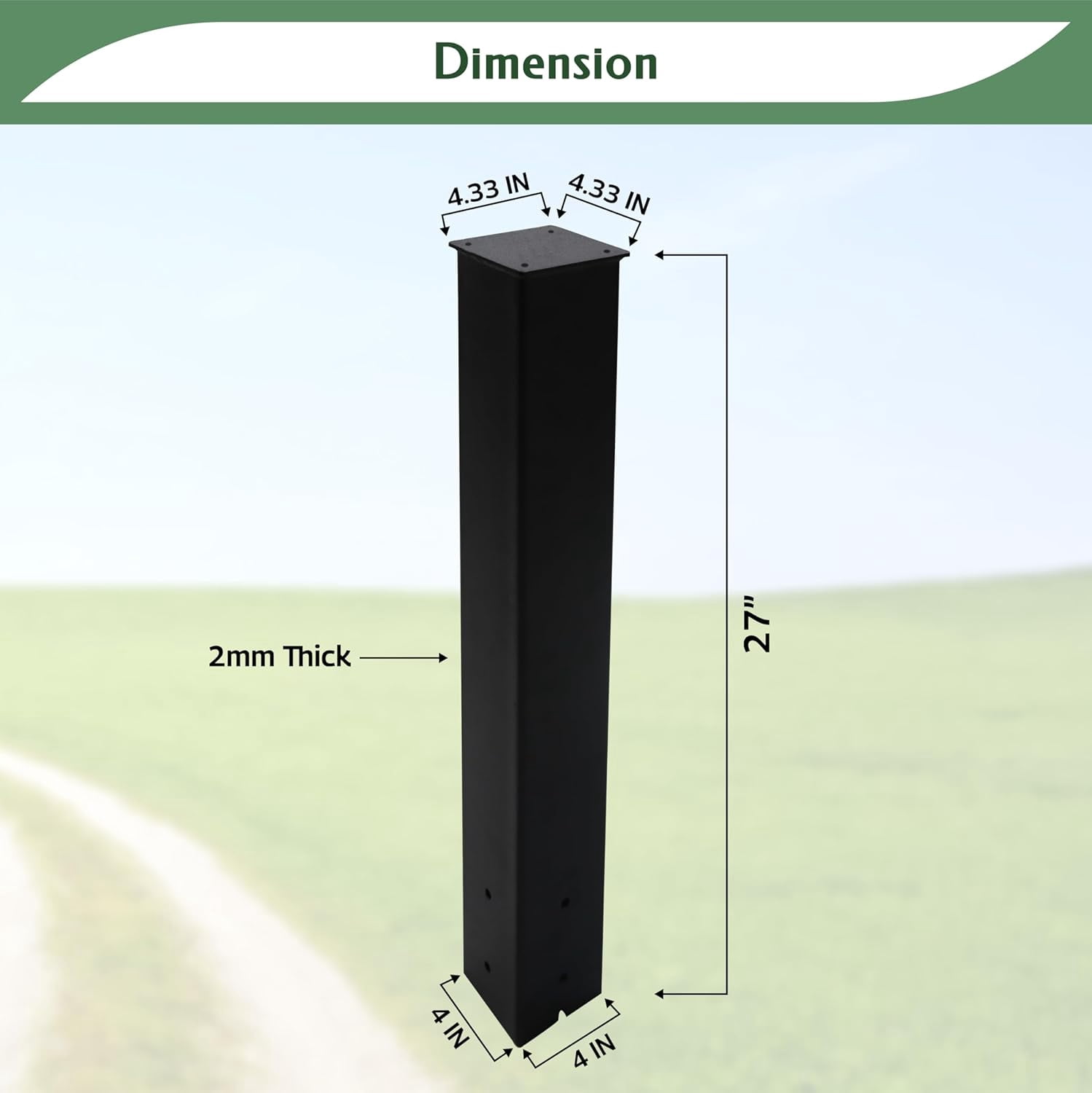 Heavy Duty Mailbox Post & Base Combo - 27" Powder Coated Steel For Curbside Installation
