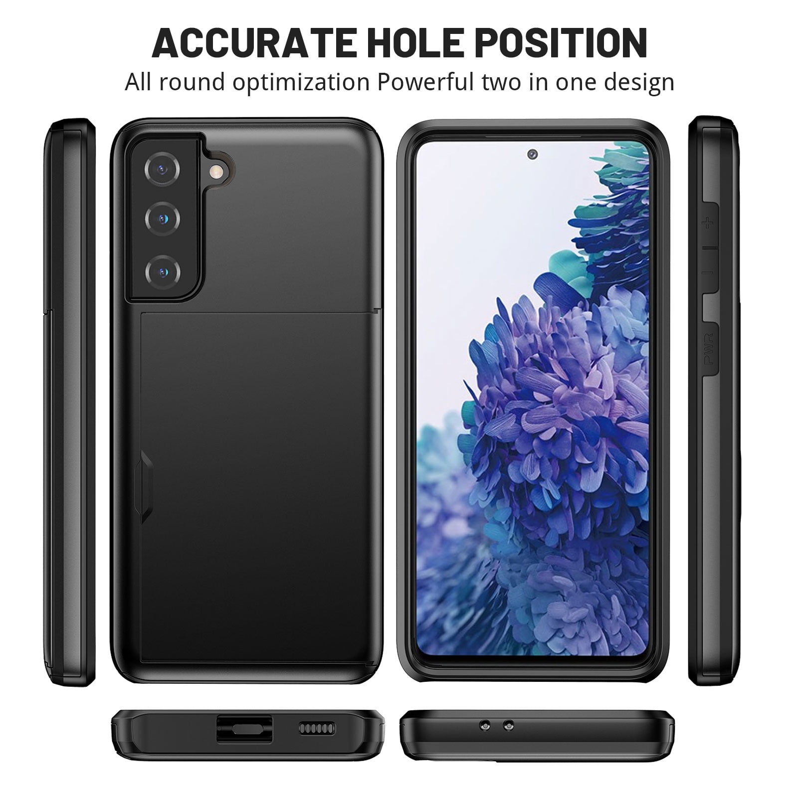 For Galaxy S22 Case Wallet with Slide Card Holder Slot Slim Dual Layer Heavy Duty Shockproof Hard PC Hybrid TPU Phone Case Flip Protective Cover for Samsung Galaxy S22, Black