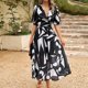 thumbnail image 4 of Faldas largas Vestido ajustado con estampado floral Estilo bohemio Vestido largo elegante para mujer Traje diario informal Cgtredaw Negro T S para Mujer, 4 of 7