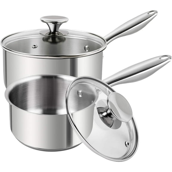 MICHELANGELO 2 Piece Stainless Steel Saucepan Set - 1Qt & 2Qt, Premium German Technology Sauce Pans, Induction Compatible 18/10 Stainless Steel