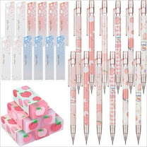 WuPing 30 Pcs Pink Peach Mechanical Pencils Set: 12 Mechanical Pencils, 6 Erasers, 12 Tube HB Refill (0.5mm) (Pen Barrel Patterns are Random)