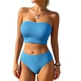 thumbnail image 2 of 2 Piece Bikini Set Tummy Control Strapless Swimsuit High Waisted Smocked Bandeau 2026 Summer Beach Swim Bathing Suits, M, 2 of 6