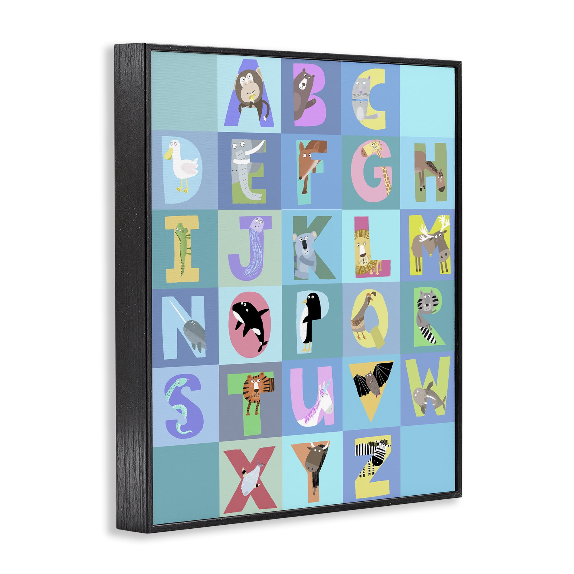 Stupell Industries Animal Alphabet in Blue Black Framed Giclee Art, design by Carla Daly