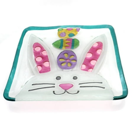 Tabletop Easter Bunny Head Square Plate Lori Siebert Glass Fusion 2020160968