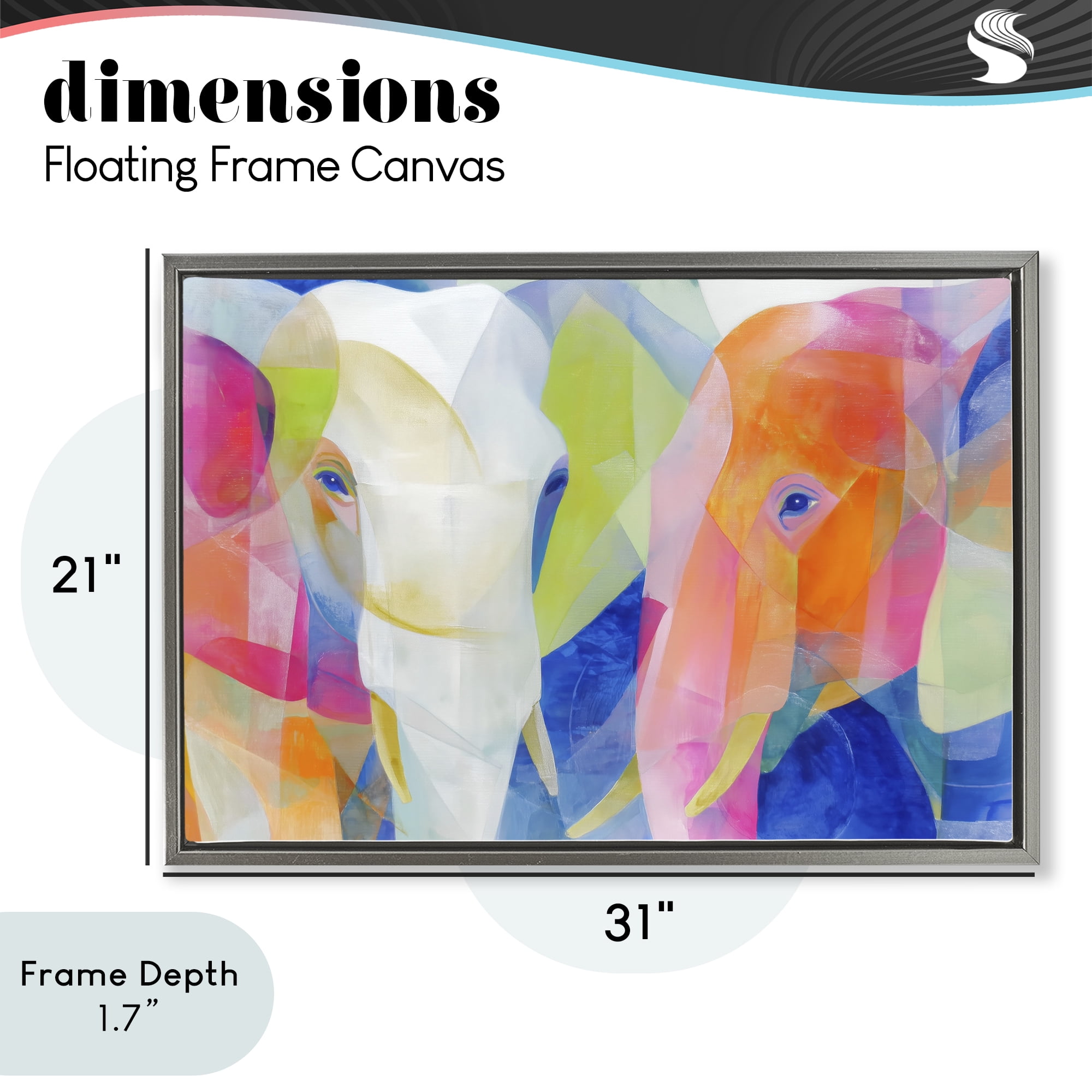 Stupell Industries Two Elephants Geometric Composition Gray Framed Floater Canvas Wall Art, design by Chromatic Storm Studio