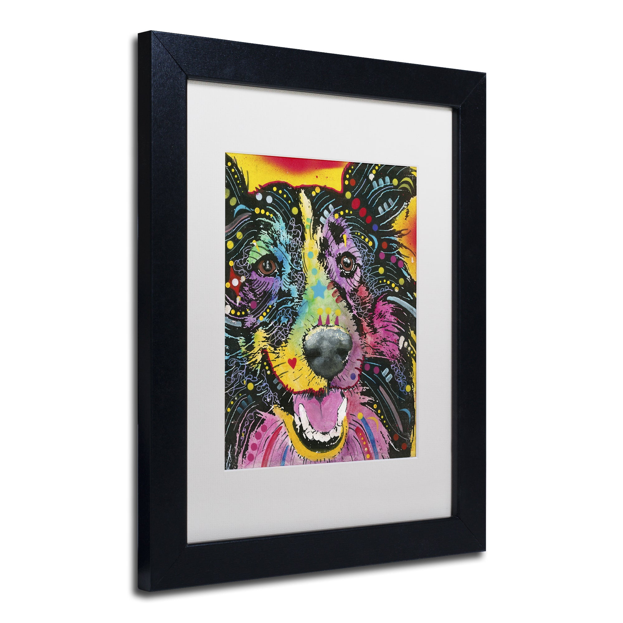 Trademark Fine Art "Smiling Collie" Canvas Art by Dean Russo, White Matte, Black Frame