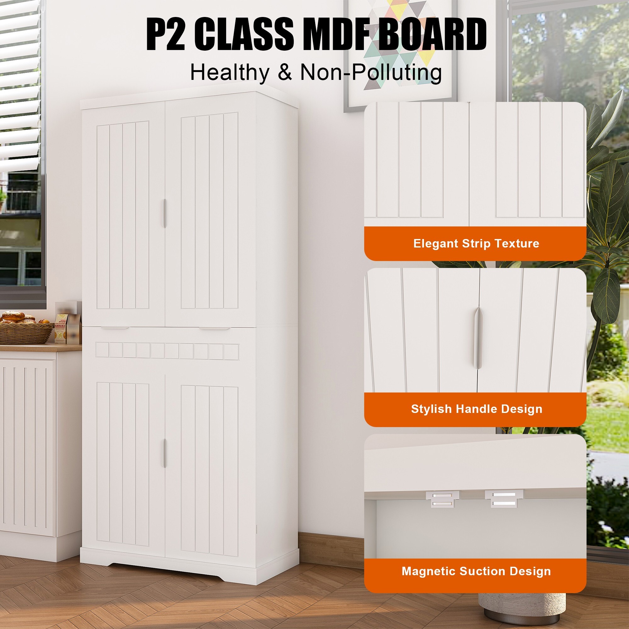 AENKYO 71-inch Farmhouse Pantry Cabinet - Spacious Freestanding Kitchen Storage with Adjustable Shelves, White