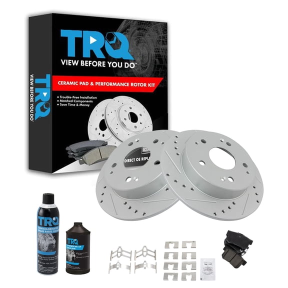 TRQ Rear Performance Drilled Slotted Brake Rotor & Metallic Pad Kit w/Chemicals BKA15576