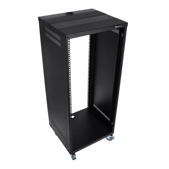 Rockville RR24U 24U Live Sound/Recording Studio Rack Case, 440lb Load, Front & Rear Rack Rails, Reversible Threaded/Square Hole Rails, 3 Locking Caster Wheels, Steel Construction
