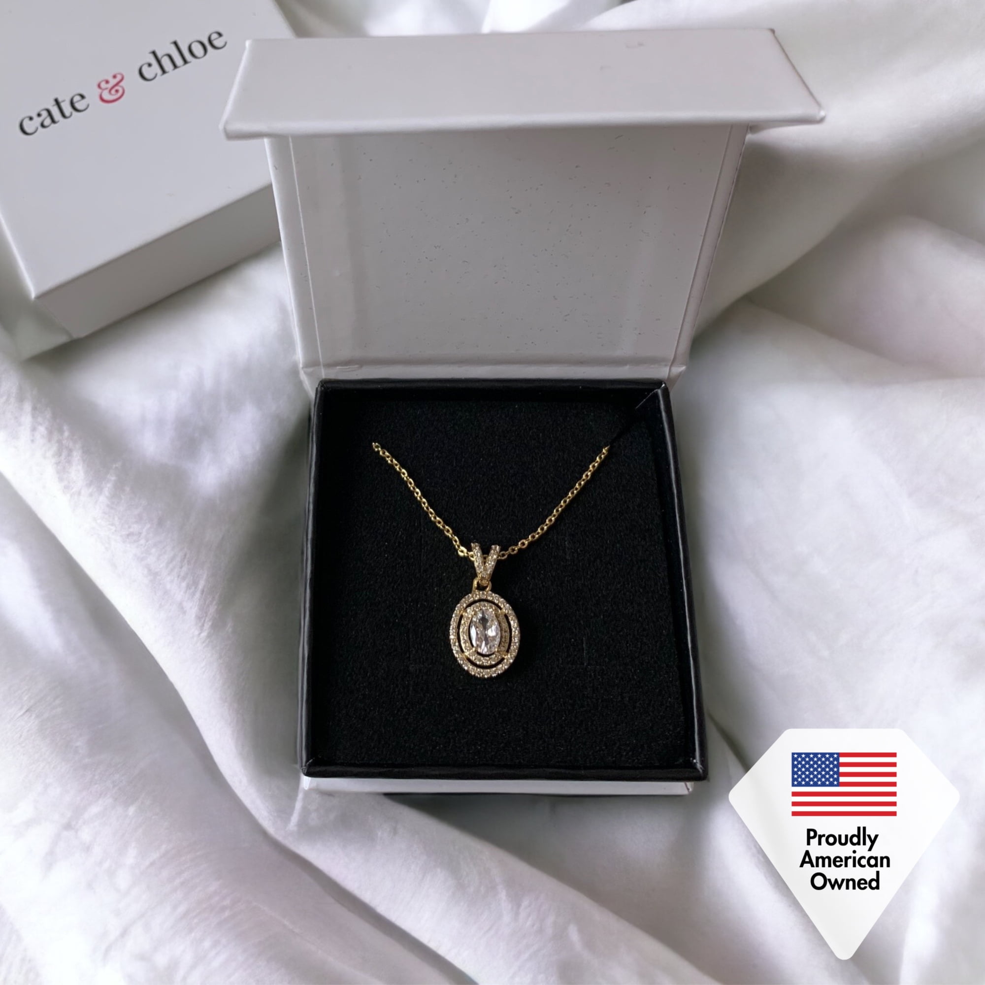 Cate & Chloe Zelda 18k Yellow Gold Plated Pendant Necklace with Simulated Diamond Crystal for Women