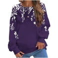 thumbnail image 1 of Rbaofujie Chandails d'Automne pour Femmes, Col Rond Imprimé Non Positionné, Manches Longues, Haut à Capuche Violet, 1 of 5