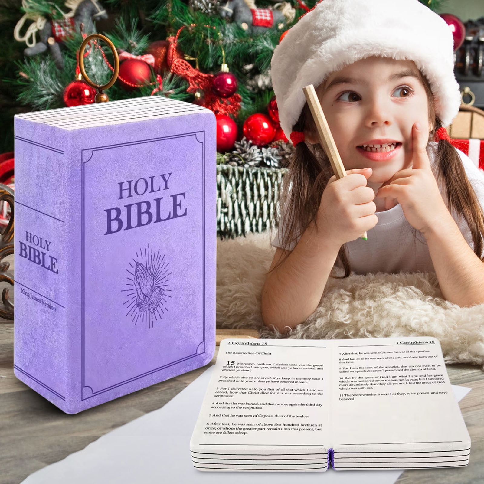 Children's Plush Toy Throw Pillows, Christmas holiday Bible Book Pillow that Opens, Home Living Room Decorative Pillow, Kids Pillow, for Bedroom Sofa Cushion Chair Couch Bed, 13"x8.8"x4"