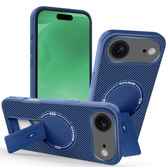 for iPhone Air Case, PC TPU Carbon Fiber Design, Compatible with MagSafe, Luxury Magnetic Lightweight Shockproof Ultra Slim Protective Cover with Bracket, for iPhone Air, Blue