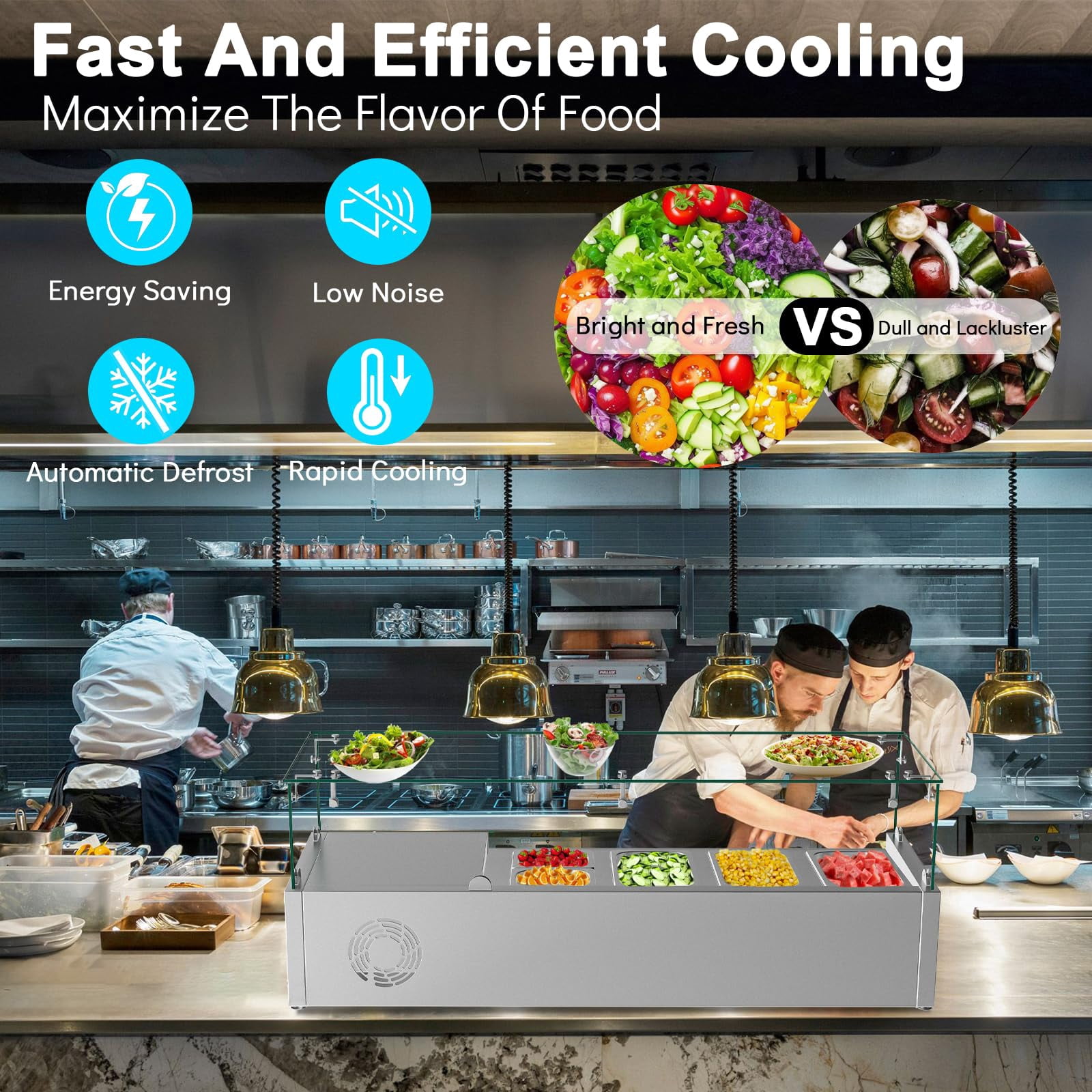 48" Countertop Refrigerated Condiment Station with Auto Defrost & Digital Controller and LED Display,Sandwich Prep Table Guard with 1/3 Pan*6 and 1/6 Pan*4,ETL,Glass Lid for Restaurant Food Tr