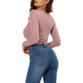 thumbnail image 4 of MODA NOVA Juniors Twist Long Sleeve Cut Out Front Glitter Cross Crop Tops Dark Pink S, 4 of 7