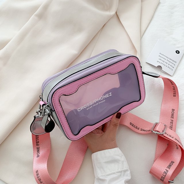 Bolso De Hombro Bolso bandolera para mujer Bolsos de mensajero de PVC transparentes informales Monedero con cremallera (rosa)