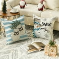 thumbnail image 4 of Sm:)e Christmas Snowman Reindeer Gloves Eucalyptus Throw Pillow Covers Blue, 18 x 18 Inch Winter Holiday Stripes Cushion Case Decoration for Sofa Couch Set of 4, 4 of 7