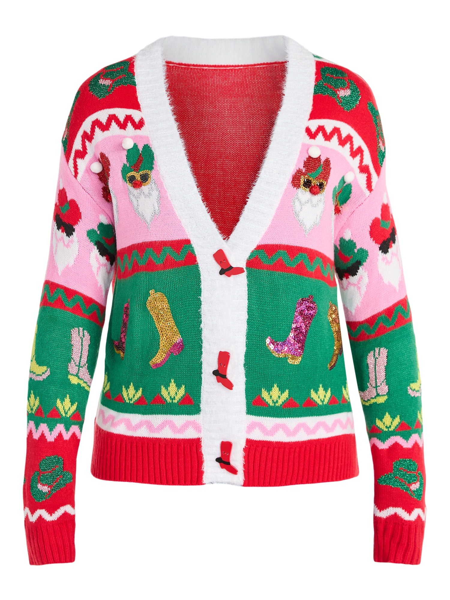 Women's Embellished Button Front Christmas Cardigan from Holiday Time, Sizes XS-XXXL