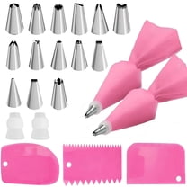 ACDANC Piping Bags and Tips Set,Pastry Bags,Cake Decorating Kit Supplies with 2 Reusable Piping Bags,2 Couplers,14 Frosting Tips,3 Cake Scrapers,Baking Supplies,Pink One Size