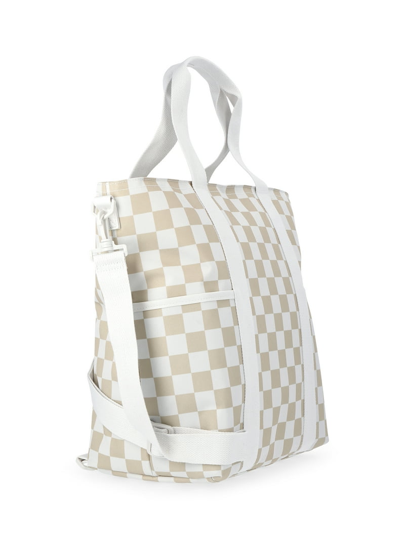 No Boundaries Women's Beach Insulated Tote Bag, Tan Checker