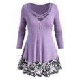 thumbnail image 1 of Camiseta con Panel de Encaje de Talla Extra Rosegal  Mangas largas de talla grande, 1 of 5