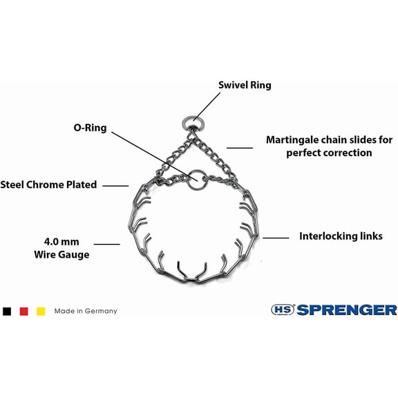 Prong Dog Training Collar Ultra-Plus Chrome Plated Steel Pet Pinch Collar No-Pull Collar for Dogs Anti Pull Training Collar Made in Germany 4mm x 25in Large