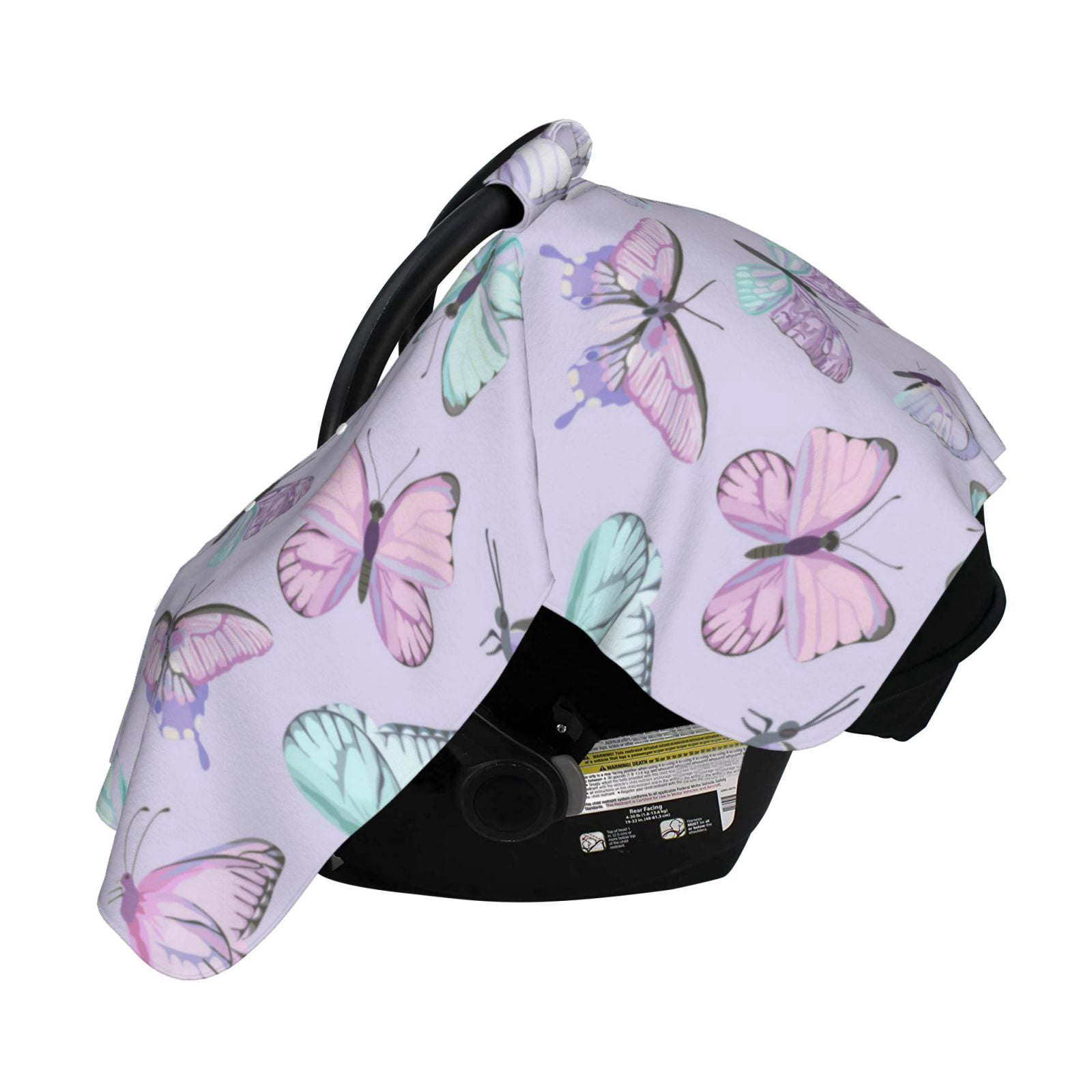 Naloa Purple Butterfly Baby Car Seat Cover, Breathable Baby Carrier Cover, Multiuse Baby Carrier Cover & Nursing Breastfeeding Cover