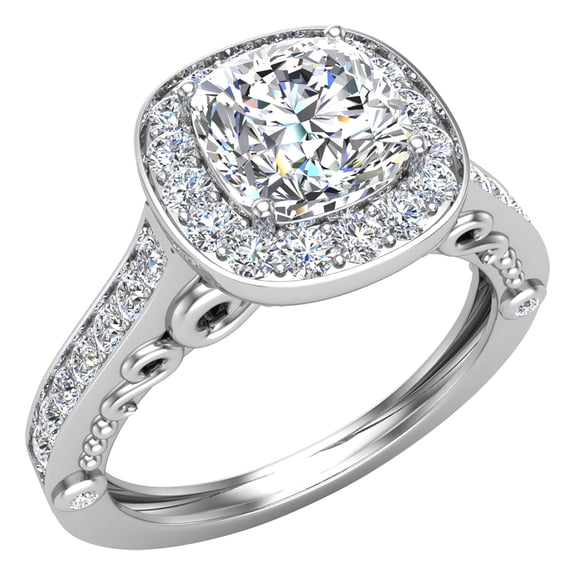 Diamond Engagement Ring for Women Cushion Cut Diamond Halo Rings Filigree Style 14K White Gold 1.15 Carat
