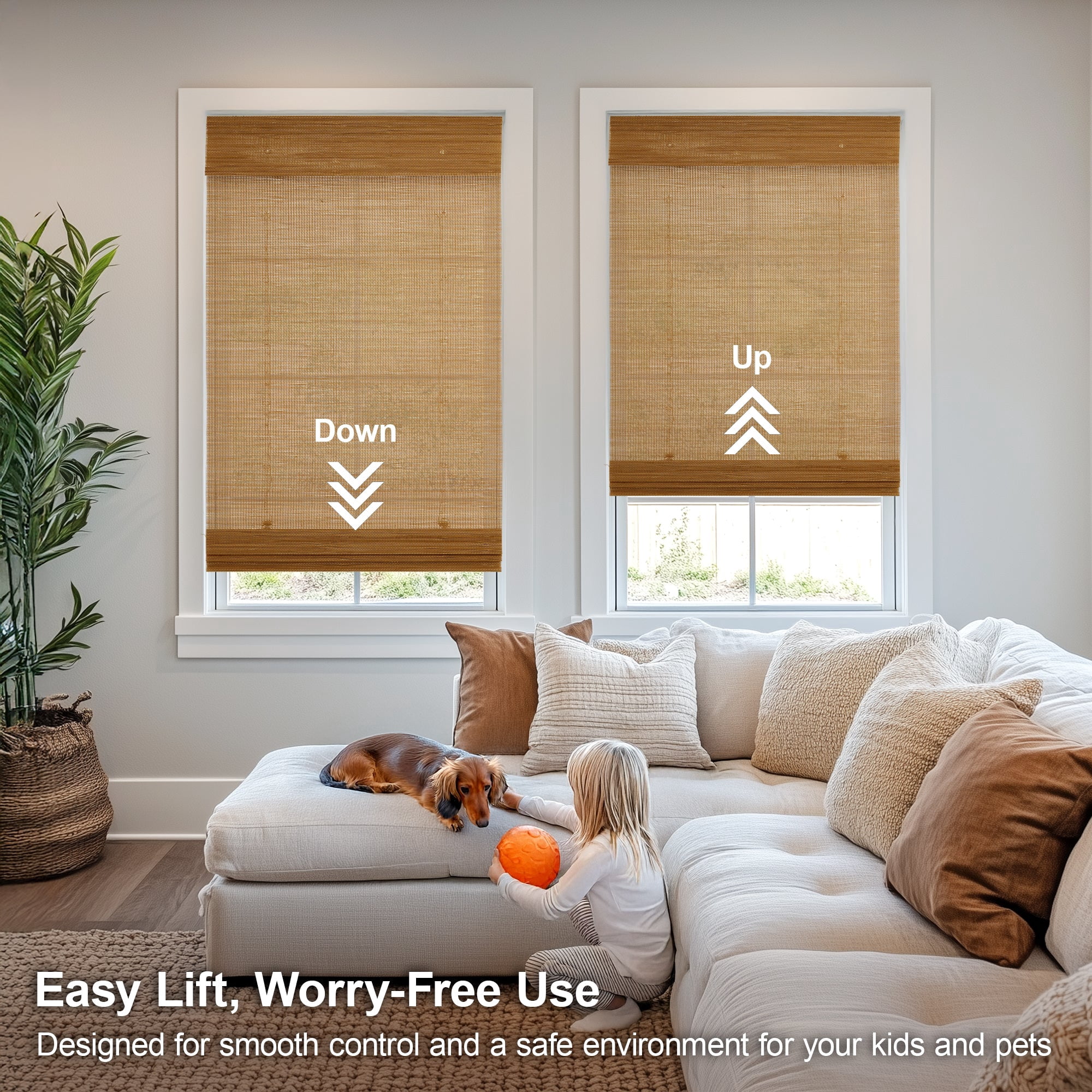 Chicology 31"W x 36"H Light-Filtering Cordless Mesh Bamboo Shade, Mesh Natural