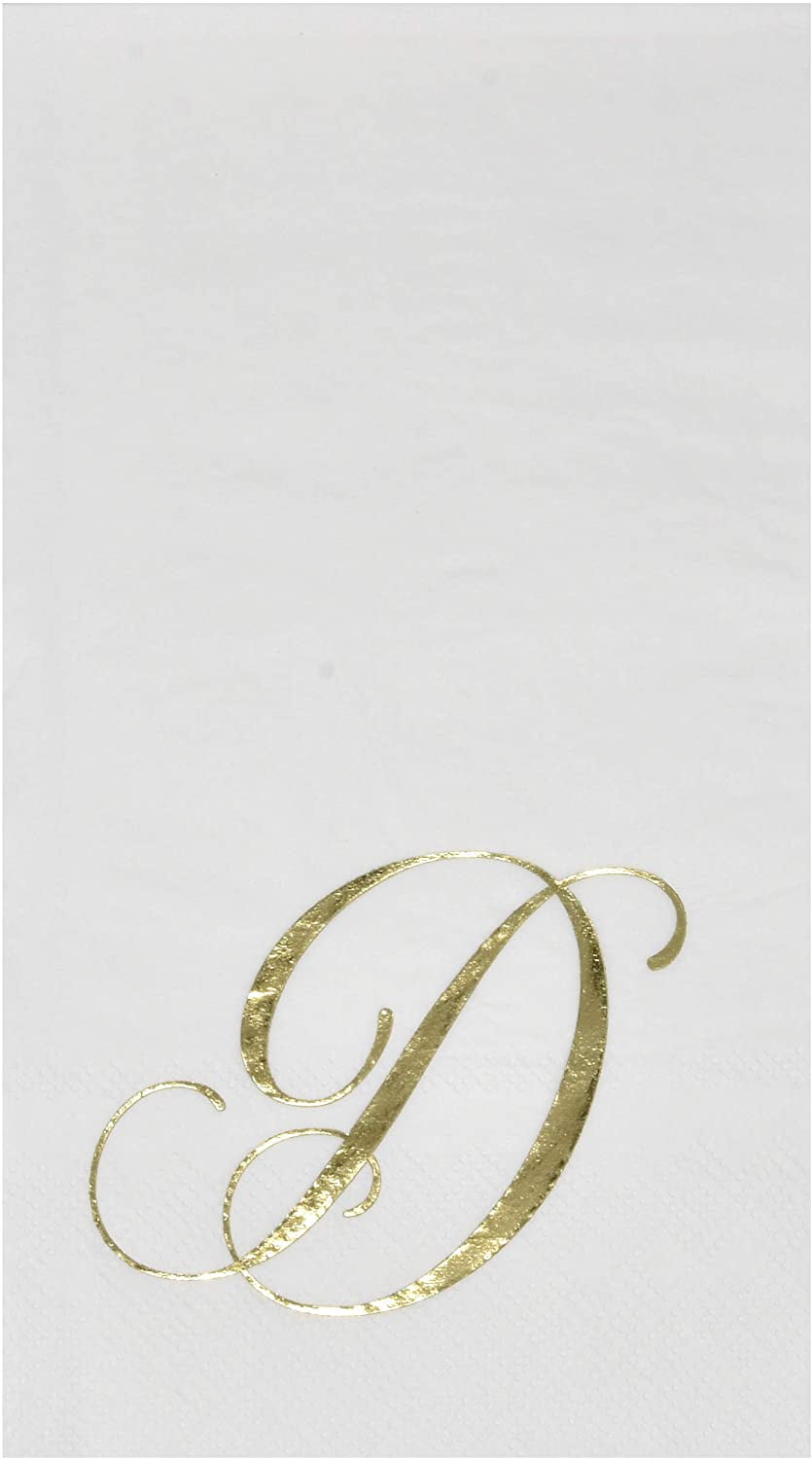 Gift Boutique Monogram Guest Napkins Letter D, 100 Count 2-Ply Disposable Paper Napkins, Gold Foil White Decorative Hand Towels for Wedding Party Bathroom