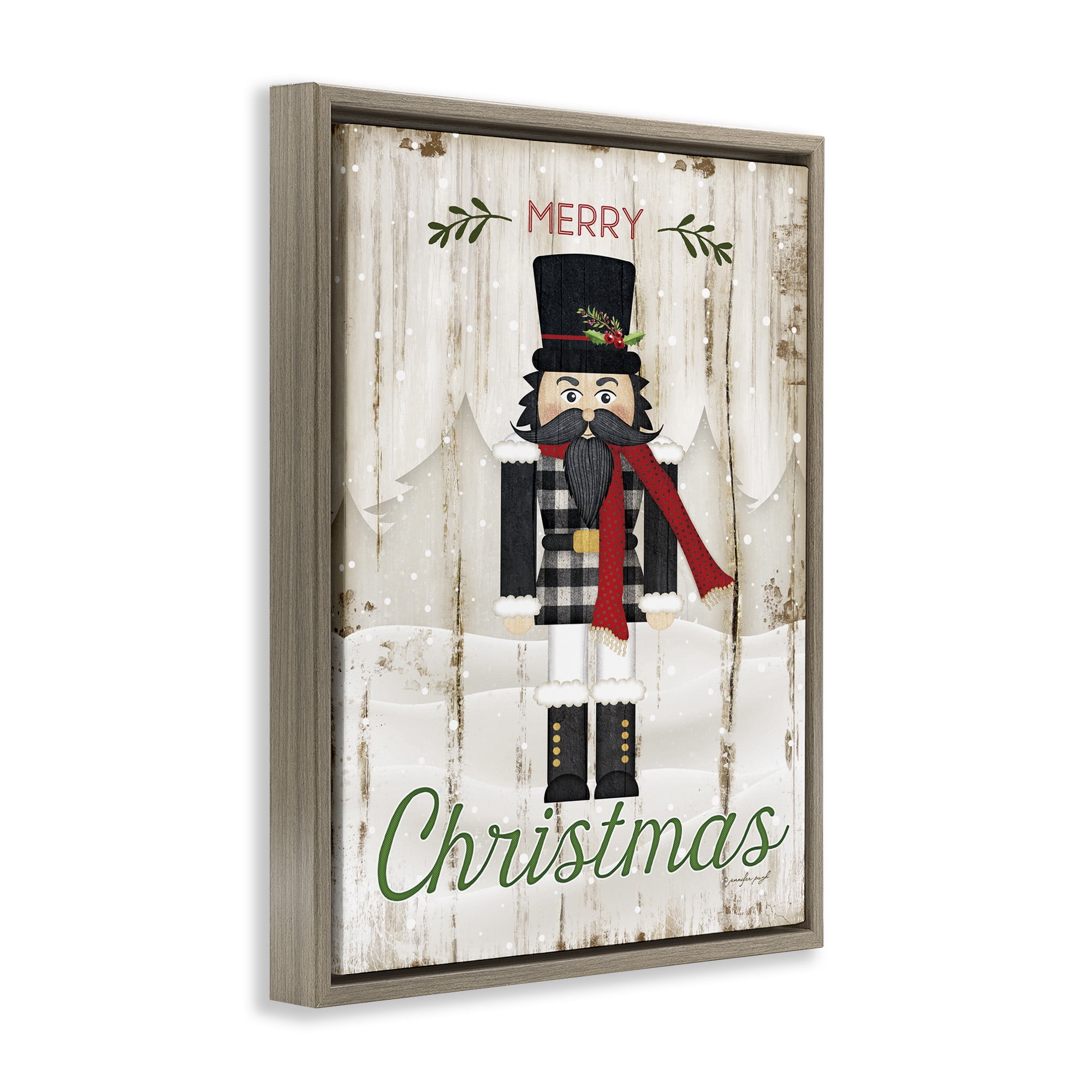 Stupell Industries Merry Christmas Winter Nutcracker Holiday Painting Brown Floater Framed Canvas Art Print Wall Art, 17 x 21