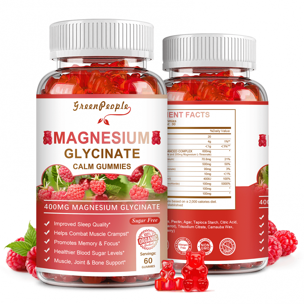 (2 Pack)Magnesium Glycinate Gummies 400mg,with Magnesium Malate,CoQ10 for Mood & Sleep Support,60 Count