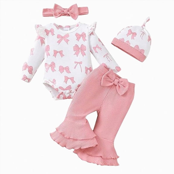 NIEWTR 3 6 9 12 Months Newborn Clothes for Girls Baby Romper Tops Bow Pants Infant Girl Fall Winter Outfits Cute Headband Set(A-White,3-6 Months)