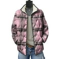 thumbnail image 2 of felwors Women's Middle-Aged and Senior Plaid Print Cotton Coat, Stand Collar Lightweight Fall Winter Outerwear Loungewear Pink, XS, 2 of 8