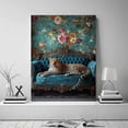 thumbnail image 2 of Mudket Framed Leopard on Teal Sofa Canvas Wall Art, Vintage Floral Leopard Print, Animal Wall Decor for Living Room Bedroom - 12"L x 8"W, 2 of 10