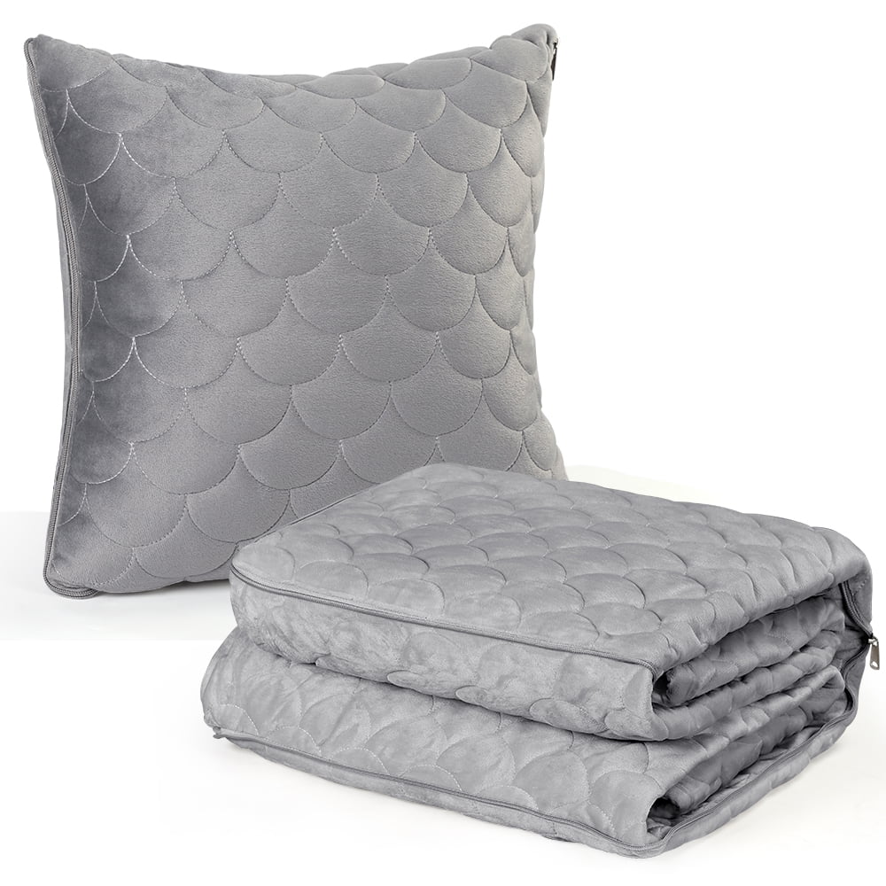 En Route 2-Way Plush Travel Blanket and Pillow, Grey