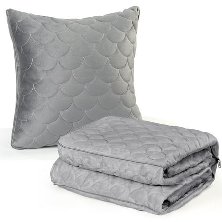 En Route 2-Way Plush Travel Blanket and Pillow, Grey