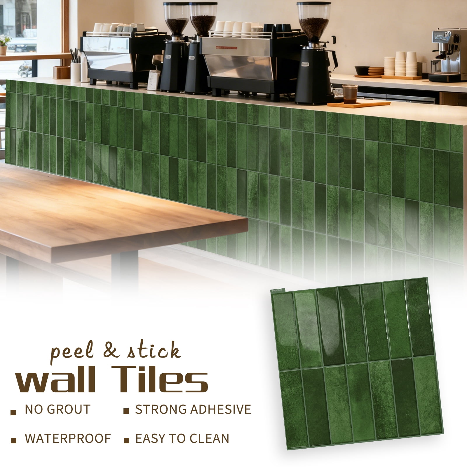 DEWOO 10 Sheet Peel and Stick Backsplash Tile,3D Self Adhesive Wall Tiles Stick on Backsplash for Kitchen,Bathroom,Camper (12"×12",Green)