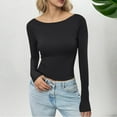 thumbnail image 2 of Jalioing Women's Trendy Crop Tops Long Sleeve Boat Neck Fashion Solid Shirts Slim Going Out Tees Outfits, 2 of 3