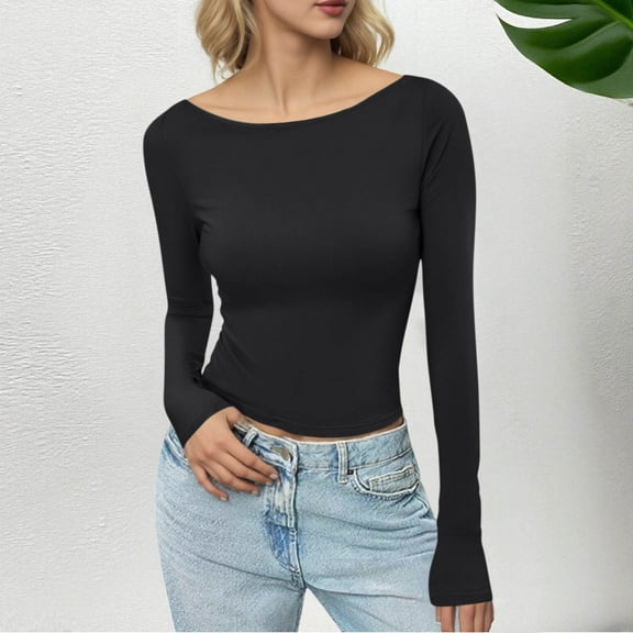 Ayfxijin Pullover Sweaters for Women,Women's Casual Solid Round-neck Fall/Winter Long Sleeved Loose Blouses Shirts