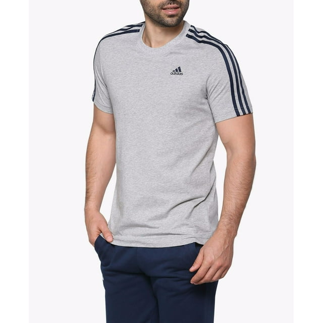 ADIDAS S98722 Essentials 3-Stripes Tee MID-GREY HEATHER Shirt COTTON ( S )