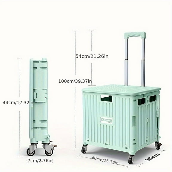 65L Collapsible Trolley Cart - Foldable Lightweight Trailer with 4 Wheels & Cover - Portable for Shopping, Picnics & Outdoor Use