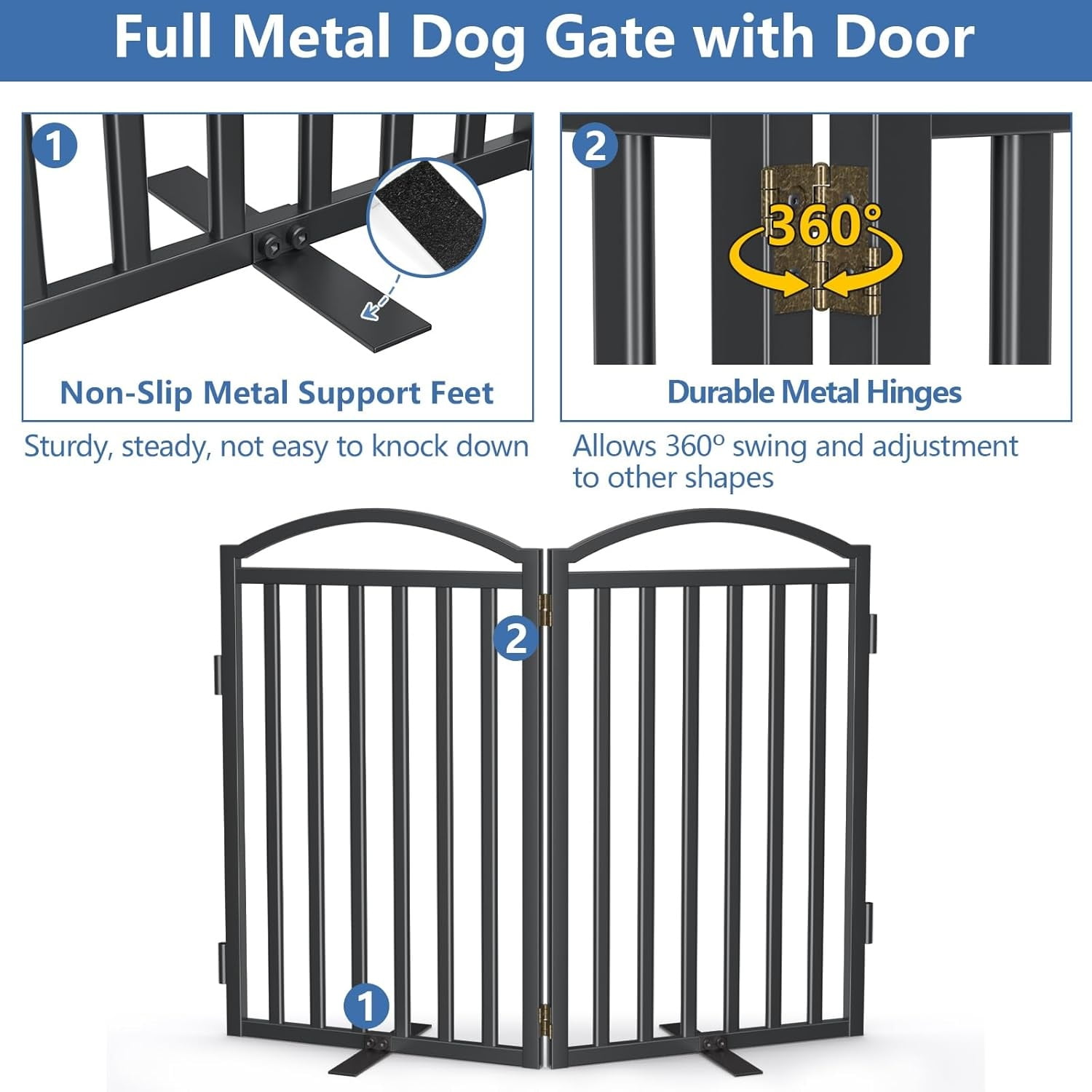 Metal Freestanding Dog Gate, 32'' Height Outdoor Indoor Dog Fences, Extra Wide Foldable Puppy Gate for Stairs (Black, 【2 Panels】 40''W × 32''H)