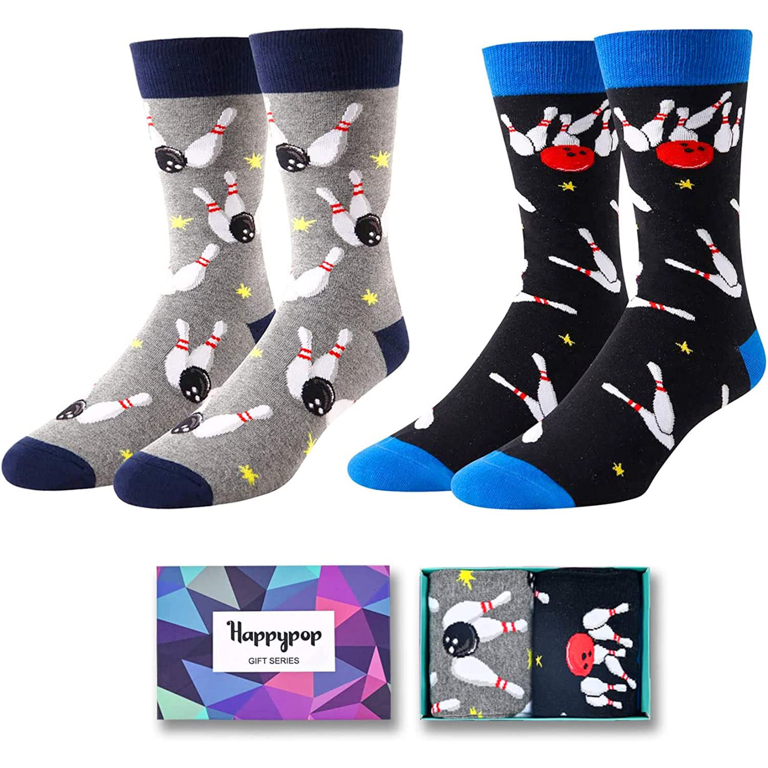 HAPPYPOP Funny Bowling Socks Men Sports socks for men, Novelty Bowling  Gifts for men Goofy socks Bowling Socks in 2 Pack 